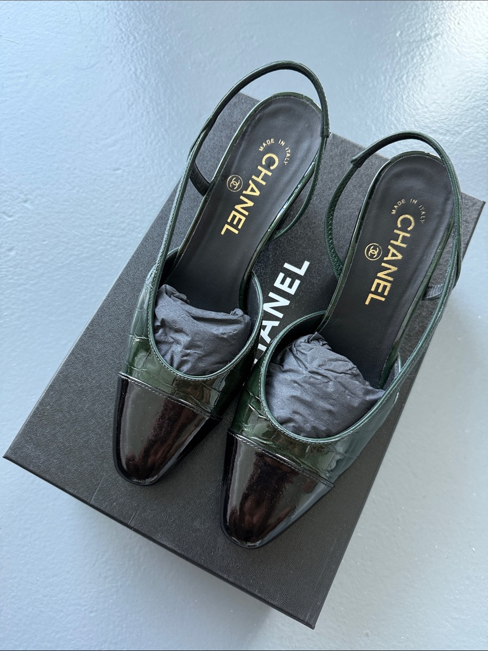 Mathew Blazy Croc Green/Black Sling Back 37.5